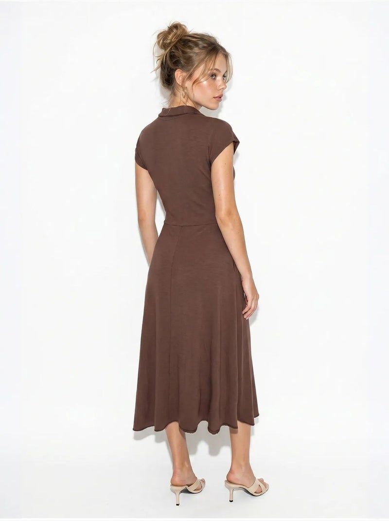 Vestido midi de jersey em linha a com gola polo lucci Castanho - Kiabi
