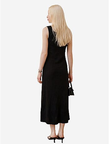 Vestido midi de linho com detalhe de atar my fashion
