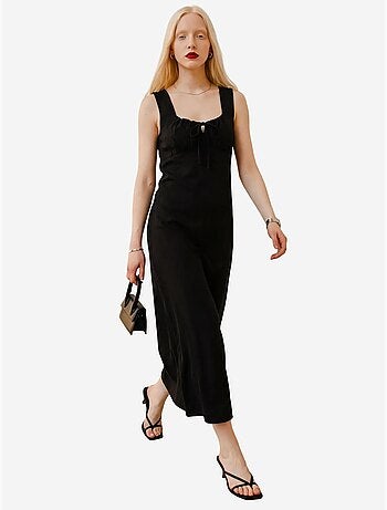 Vestido midi de linho com detalhe de atar my fashion