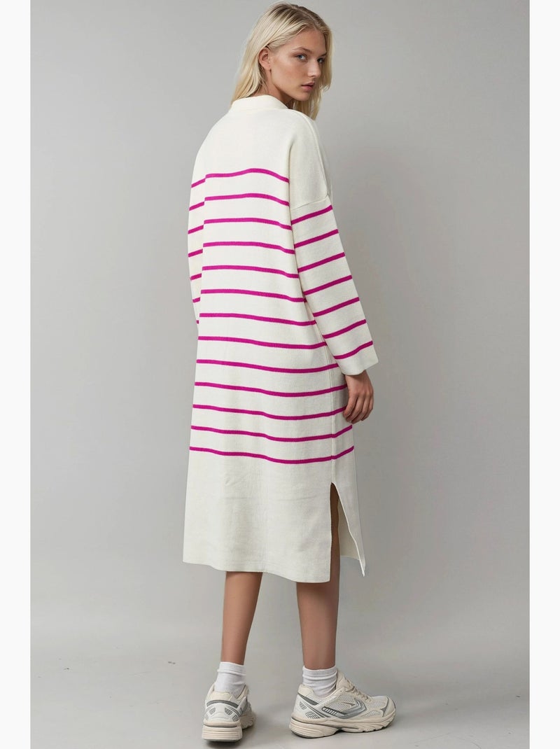 Vestido midi de malha às riscas com decote em v, corte largo e racha my fashion Magenta - Kiabi