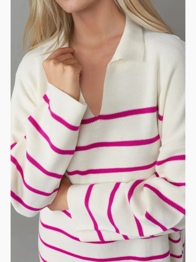 Vestido midi de malha às riscas com decote em v, corte largo e racha my fashion Magenta - Kiabi