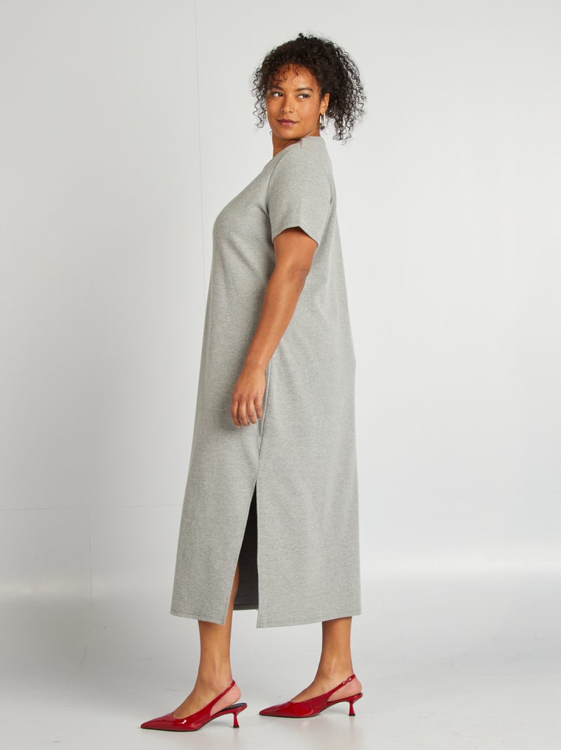 Vestido midi de malha canelada CINZA - Kiabi