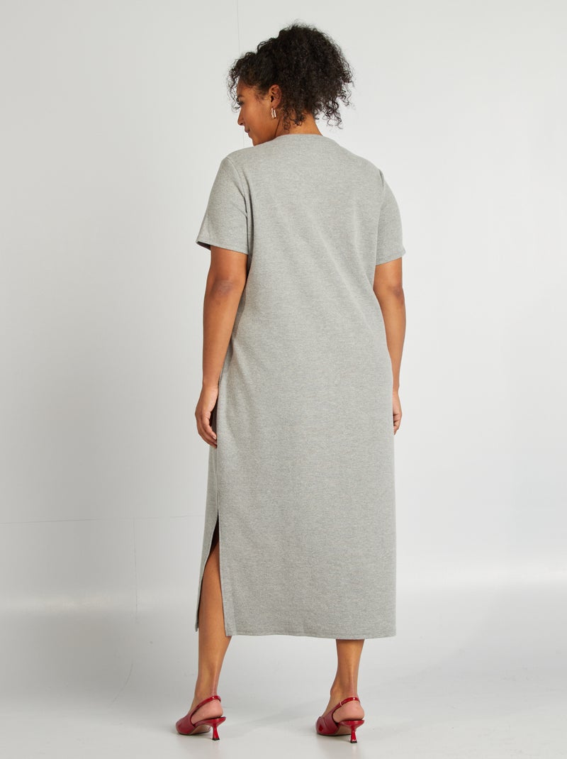 Vestido midi de malha canelada CINZA - Kiabi