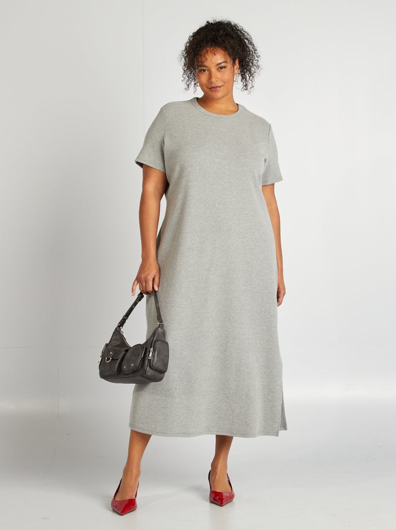 Vestido midi de malha canelada CINZA - Kiabi