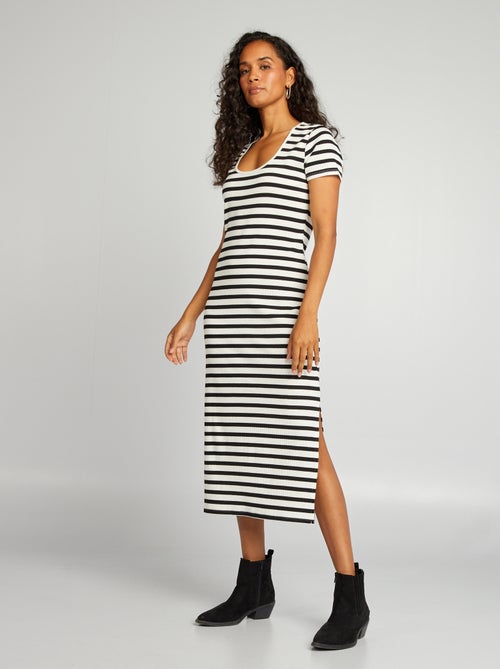 Vestido midi de malha canelada - Kiabi