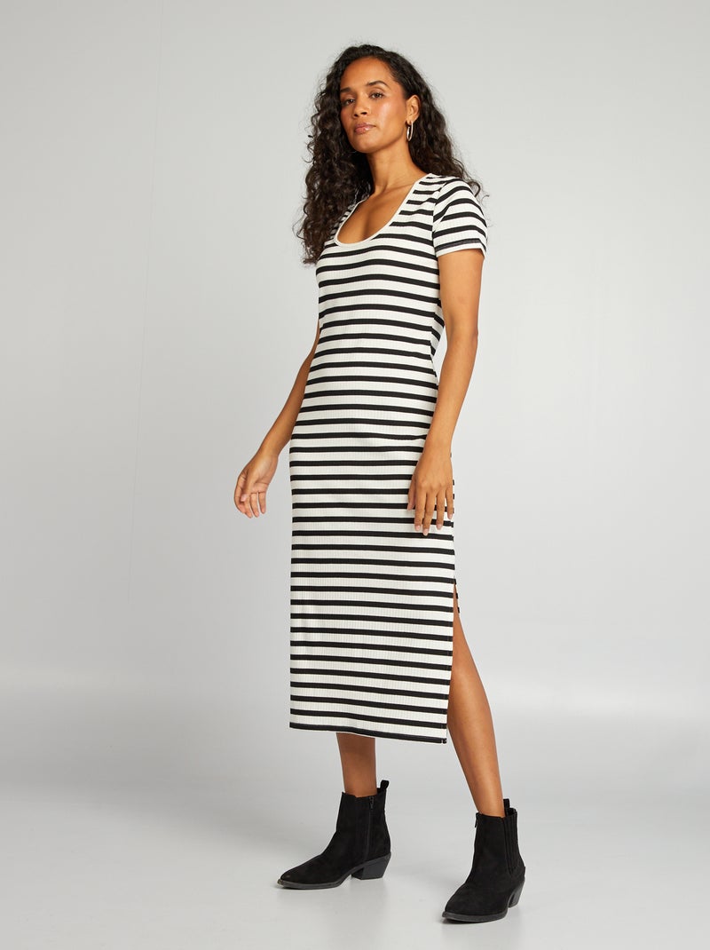 Vestido midi de malha canelada PRETO - Kiabi