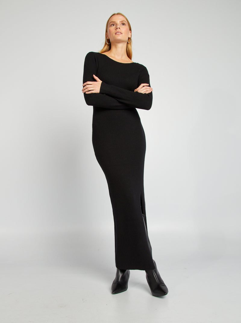 Vestido midi de malha canelada Preto - Kiabi