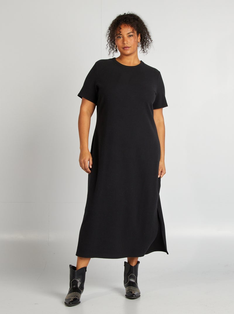 Vestido midi de malha canelada Preto - Kiabi