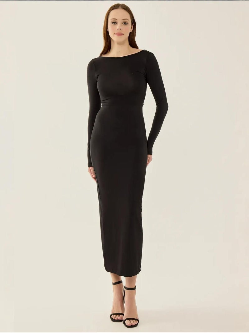 Vestido midi de malha com costas abertas Preto - Kiabi