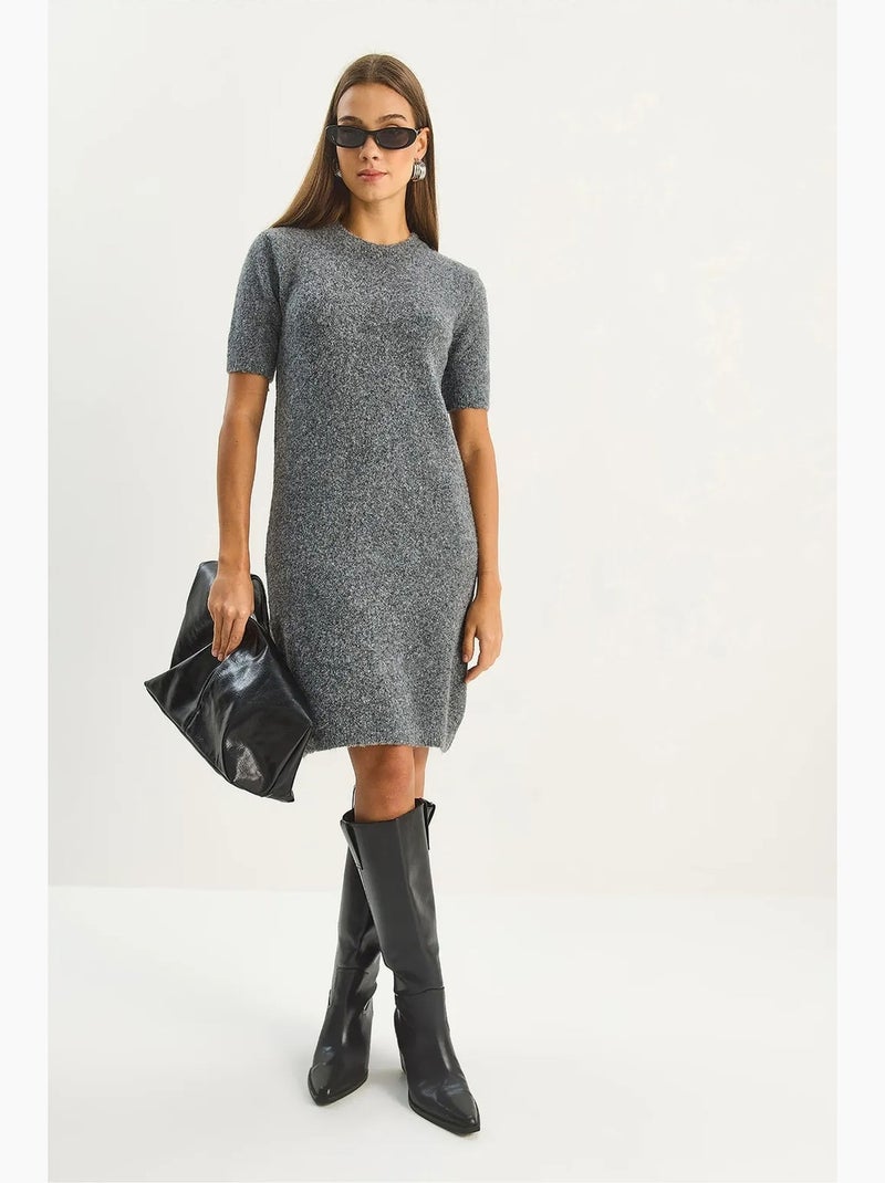 Vestido midi de malha com decote redondo lucci Cinza-preto - Kiabi