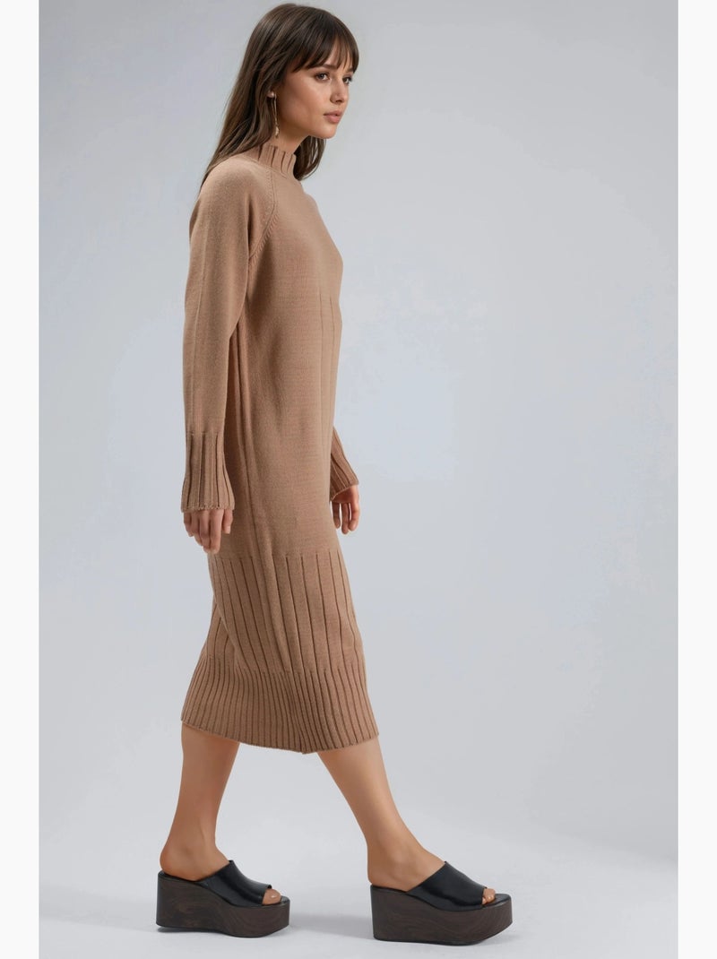 Vestido midi de malha com meia gola alta my fashion Camelo - Kiabi