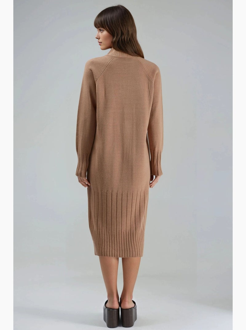 Vestido midi de malha com meia gola alta my fashion Camelo - Kiabi
