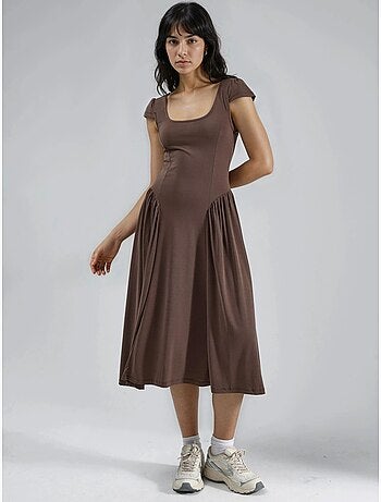 Vestido midi de malha com painéis busem