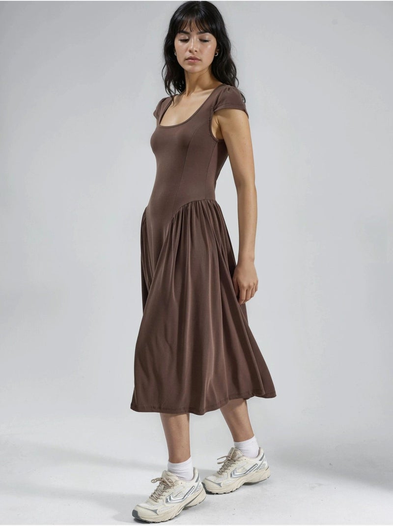 Vestido midi de malha com painéis busem Castanho-claro - Kiabi