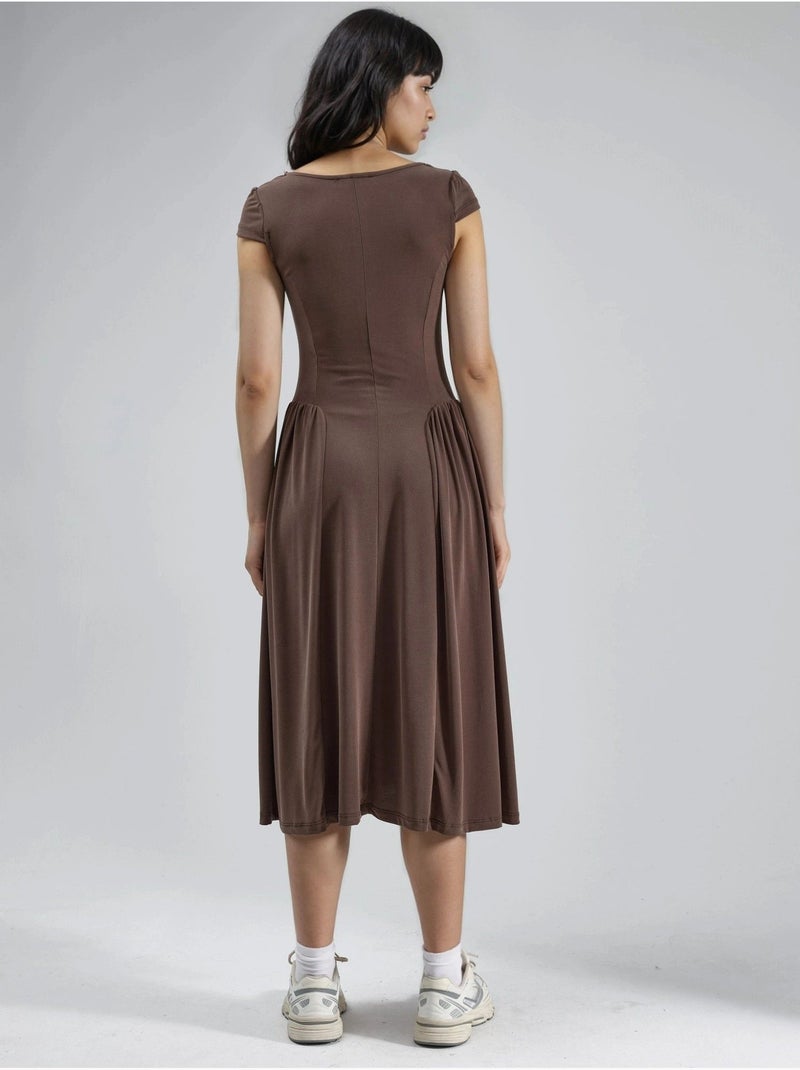 Vestido midi de malha com painéis busem Castanho-claro - Kiabi