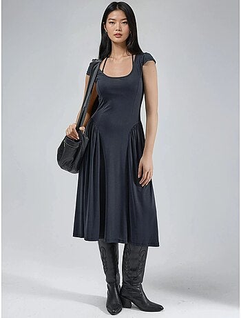 Vestido midi de malha com painéis busem