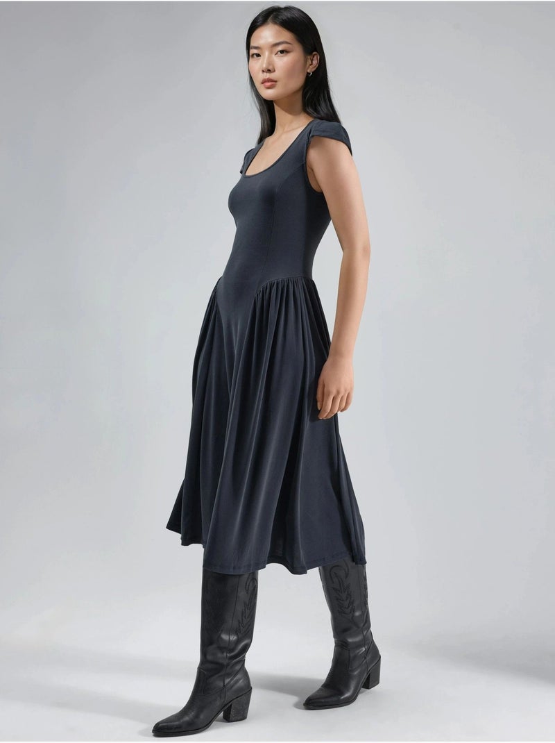 Vestido midi de malha com painéis busem Cinza escuro - Kiabi
