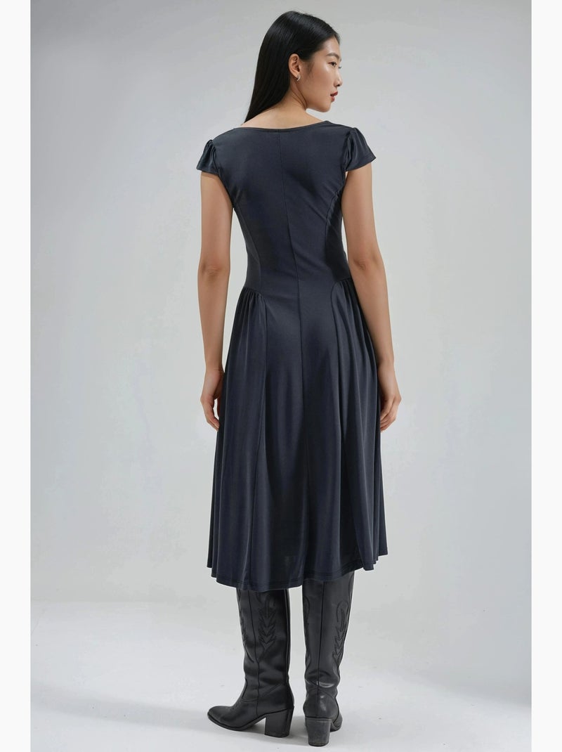 Vestido midi de malha com painéis busem Cinza escuro - Kiabi
