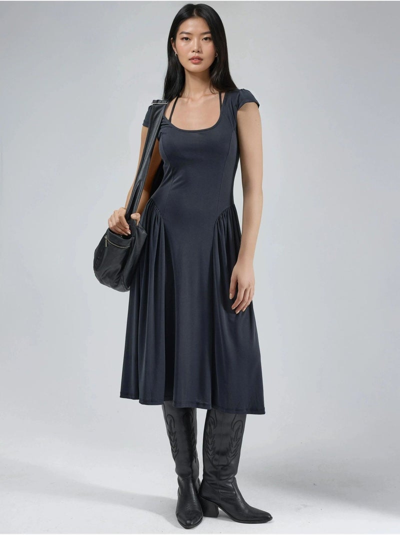Vestido midi de malha com painéis busem Cinza escuro - Kiabi