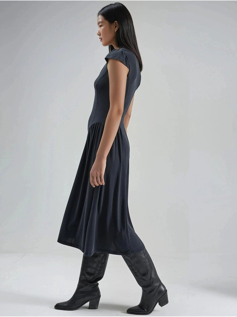 Vestido midi de malha com painéis busem Cinza escuro - Kiabi