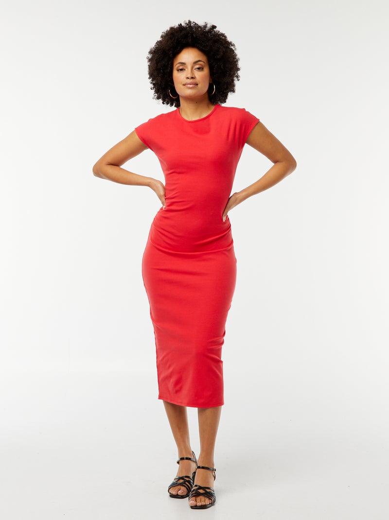 Vestido midi de malha elástica VERMELHO - Kiabi