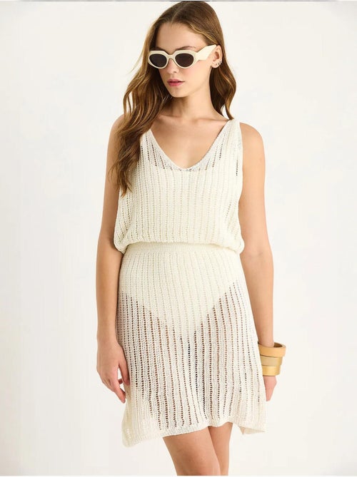 Vestido midi de malha texturada sem mangas com decote em v lucci - Kiabi Vestido midi de malha texturada sem mangas com decote em v lucci - Kiabi