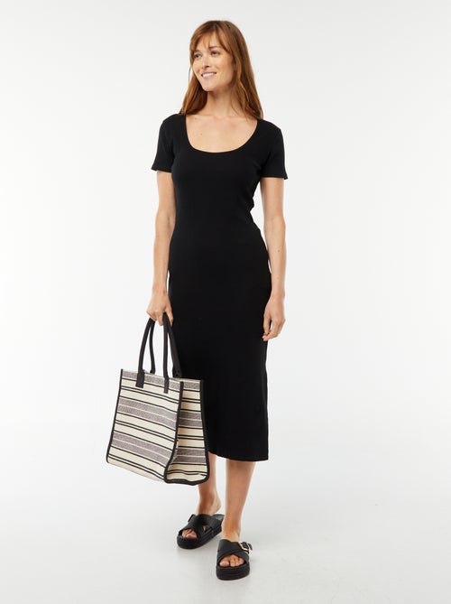 Vestido midi de manga curta com racha - Kiabi
