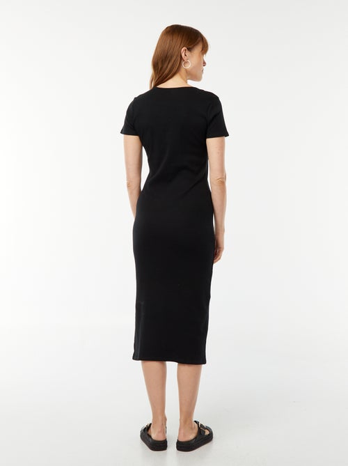 Vestido midi de manga curta com racha - Kiabi