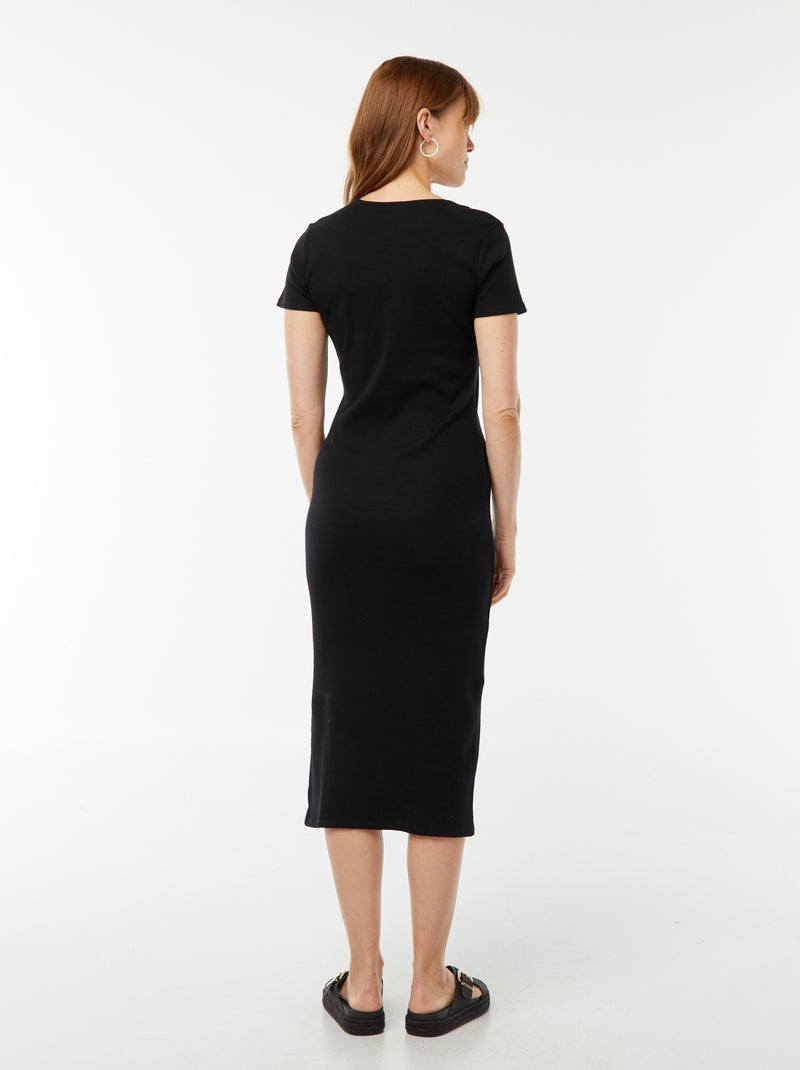 Vestido midi de manga curta com racha Preto - Kiabi