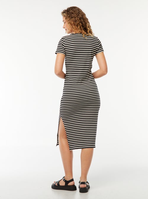 Vestido midi de manga curta com racha - Kiabi