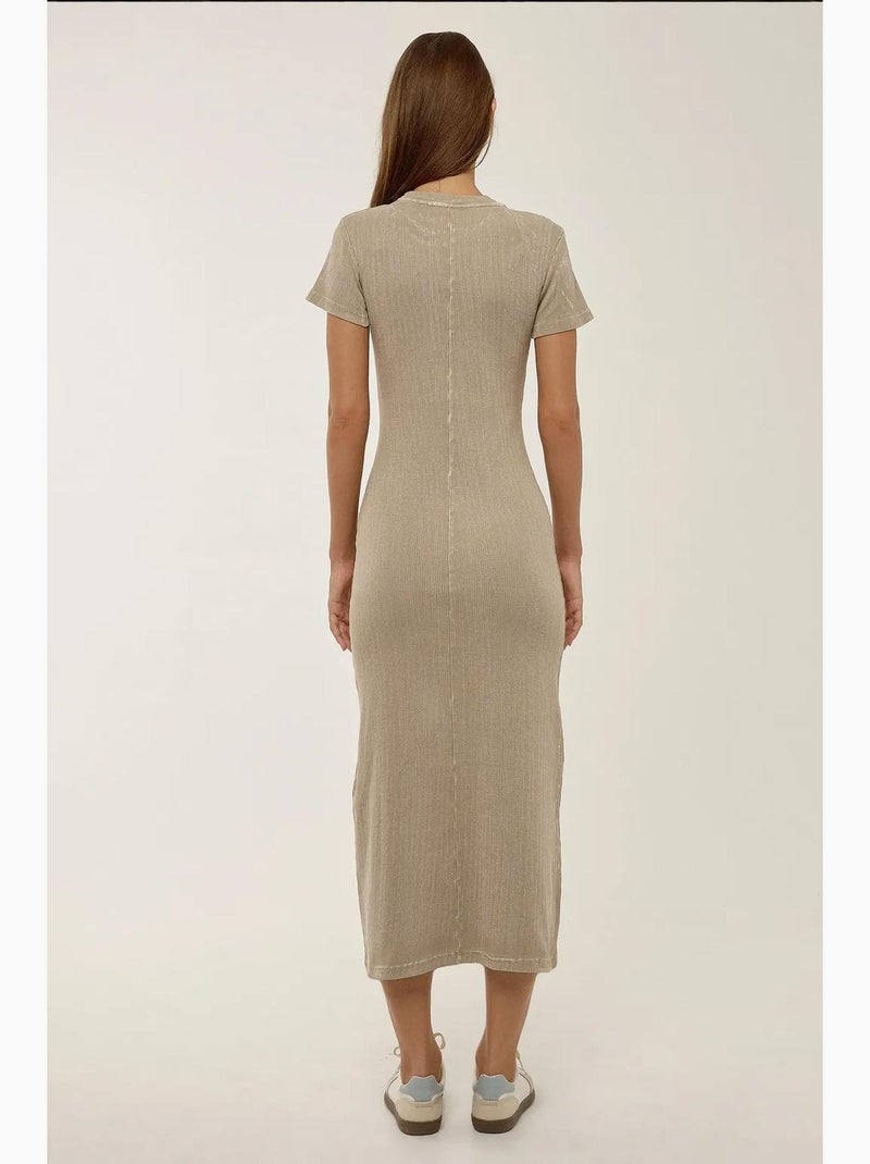 Vestido midi de manga curta e gola redonda hiccup Bege natural - Kiabi