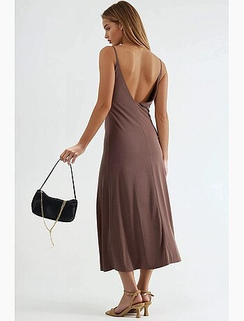 Vestido midi de modal com decote em v busem