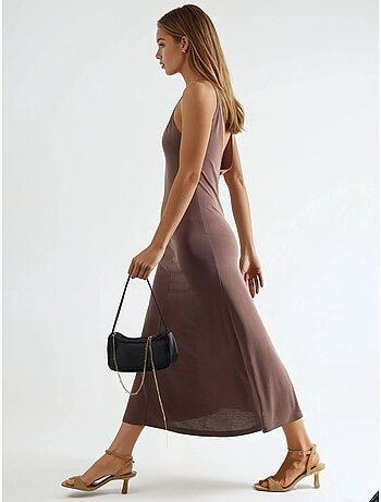 Vestido midi de modal com decote em v busem