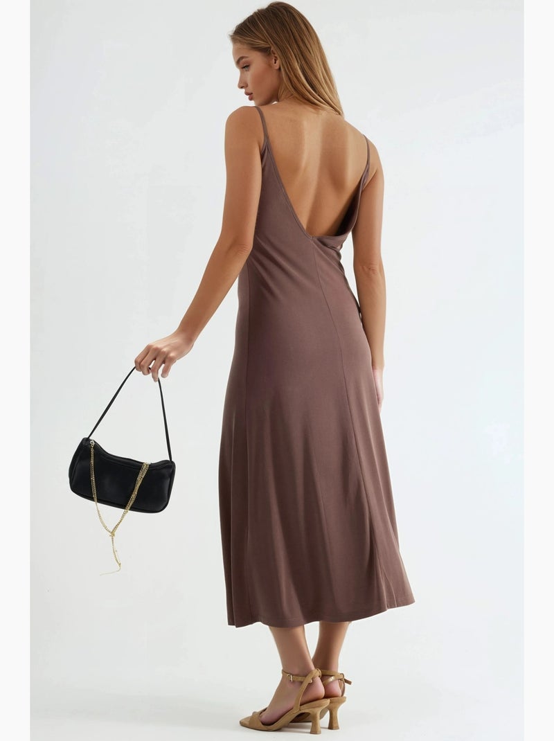 Vestido midi de modal com decote em v busem Castanho-claro - Kiabi