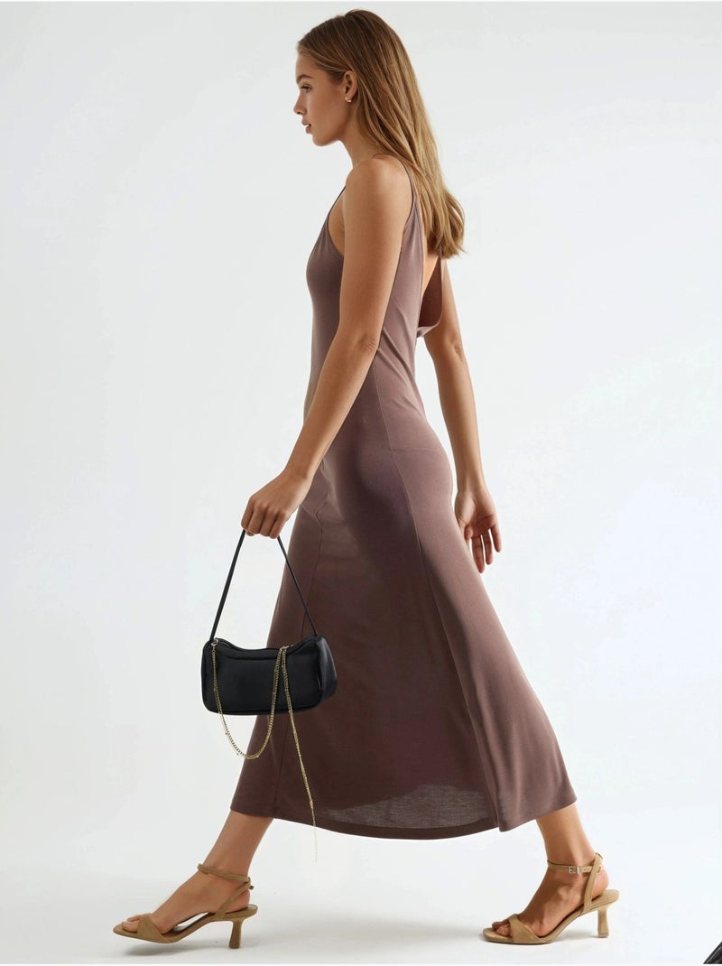 Vestido midi de modal com decote em v busem Castanho-claro - Kiabi