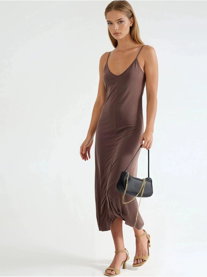 Vestido midi de modal com decote em v busem Castanho-claro - Kiabi