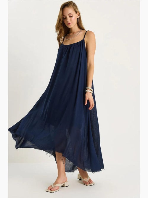 Vestido midi de musselina lisa com alças finas e bainha transparente lucci - Kiabi