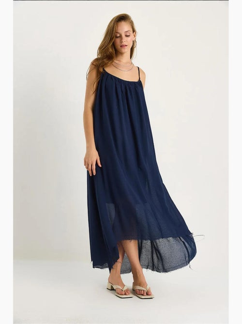 Vestido midi de musselina lisa com alças finas e bainha transparente lucci - Kiabi
