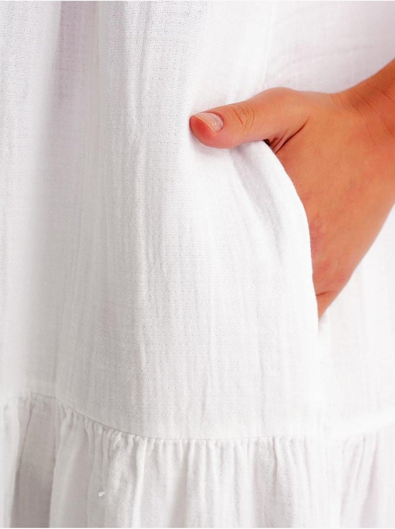 Vestido midi de musselina sem mangas com decote em v e bolsos mixray Branco - Kiabi