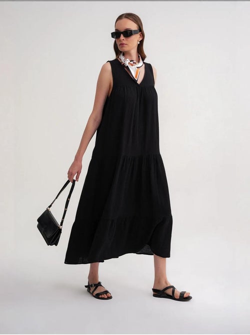 Vestido midi de musselina sem mangas com decote em v e bolsos mixray - Kiabi