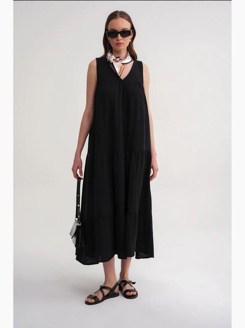 Vestido midi de musselina sem mangas com decote em v e bolsos mixray - Kiabi