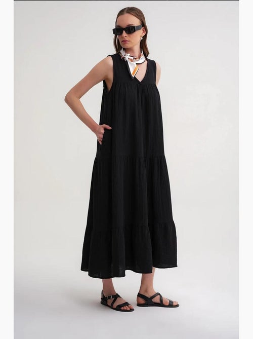 Vestido midi de musselina sem mangas com decote em v e bolsos mixray - Kiabi