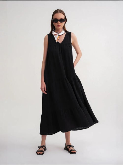 Vestido midi de musselina sem mangas com decote em v e bolsos mixray - Kiabi