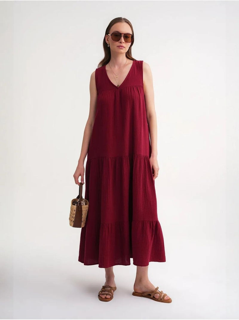Vestido midi de musselina sem mangas com decote em v e bolsos mixray Vermelho bordô - Kiabi