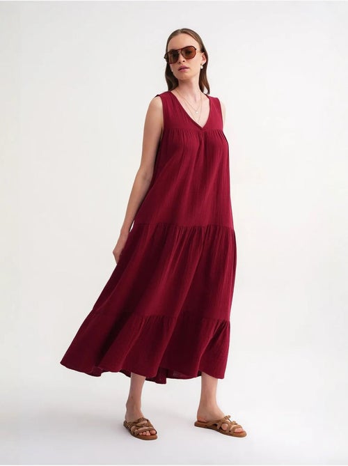 Vestido midi de musselina sem mangas com decote em v e bolsos mixray - Kiabi