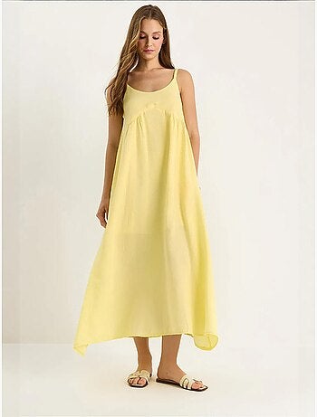 Vestido midi de musselina texturada com bolso lucci