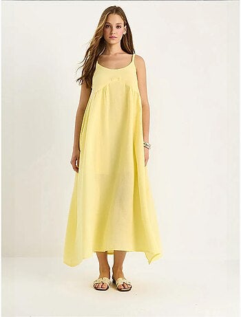 Vestido midi de musselina texturada com bolso lucci