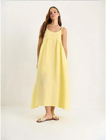 Vestido midi de musselina texturada com bolso lucci