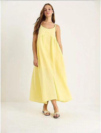 Vestido midi de musselina texturada com bolso lucci