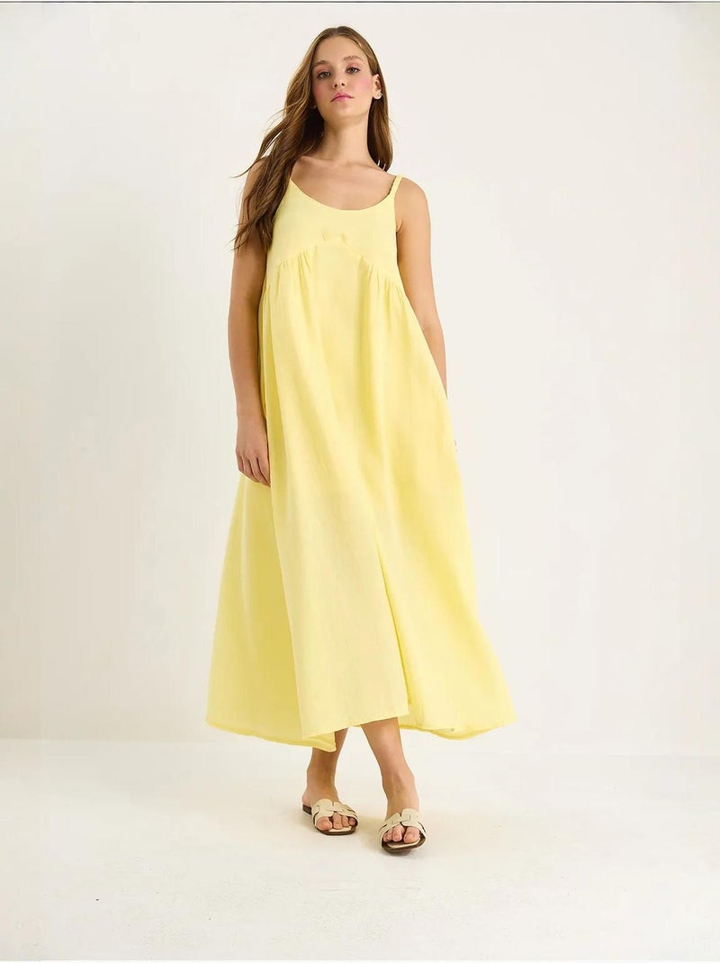 Vestido midi de musselina texturada com bolso lucci Amarelo-limão - Kiabi
